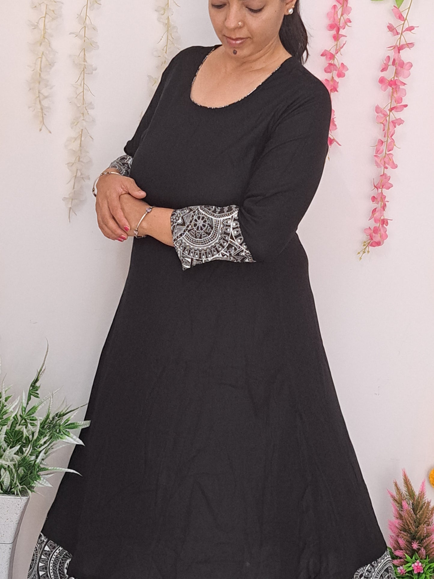 Plain Black Long Kurti with border