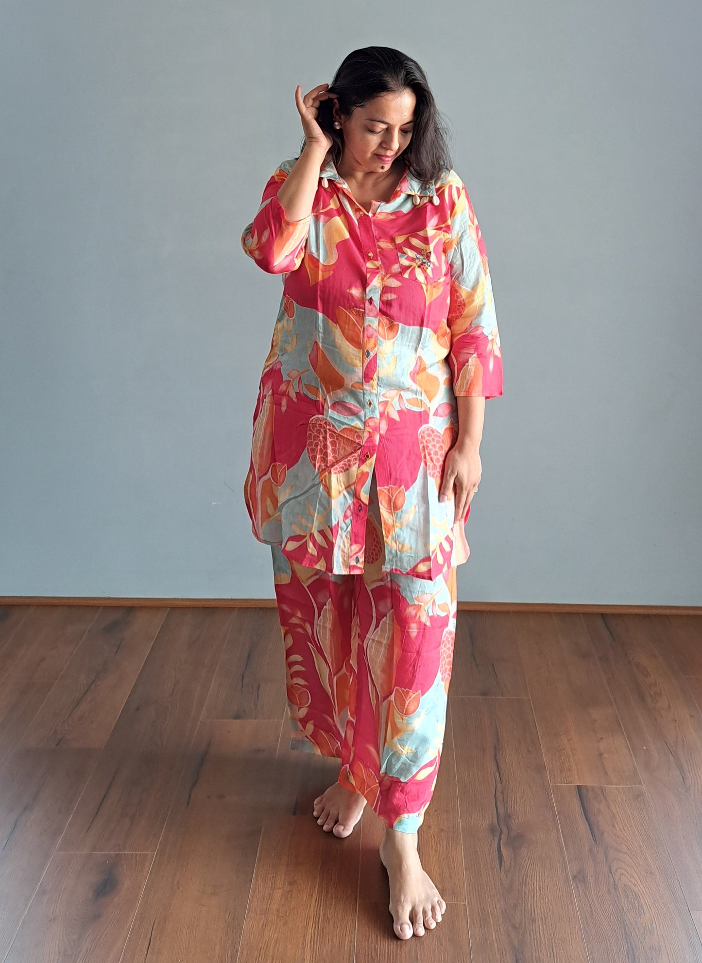 Pink Multi Digital Printed Muslin Co-ord set