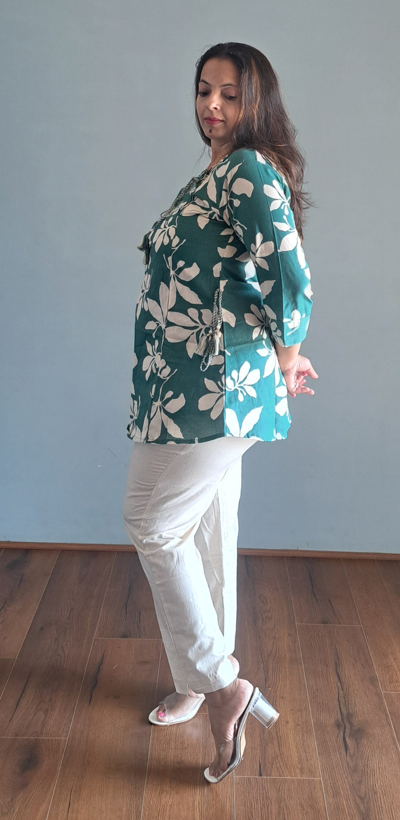 Green coords with thread work and patch work on pant