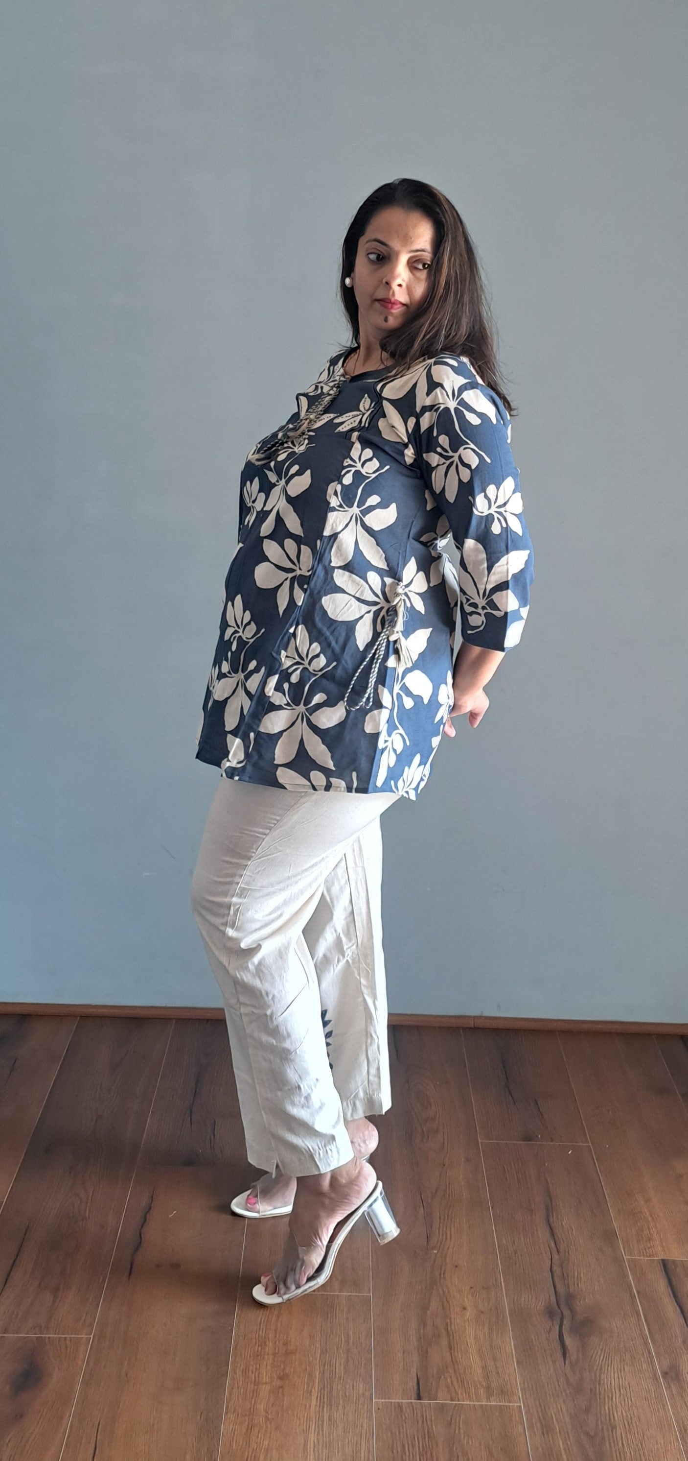 Blue coords with thread work and patch work on pant
