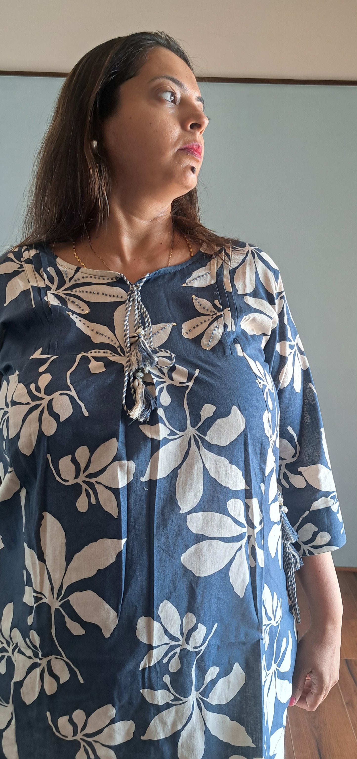 Blue coords with thread work and patch work on pant