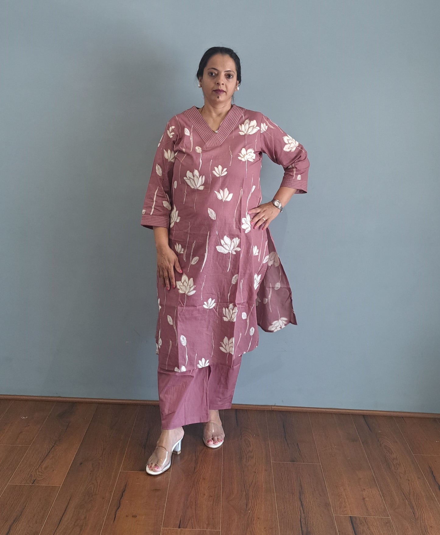 Pink Floral Cotton kurta pant