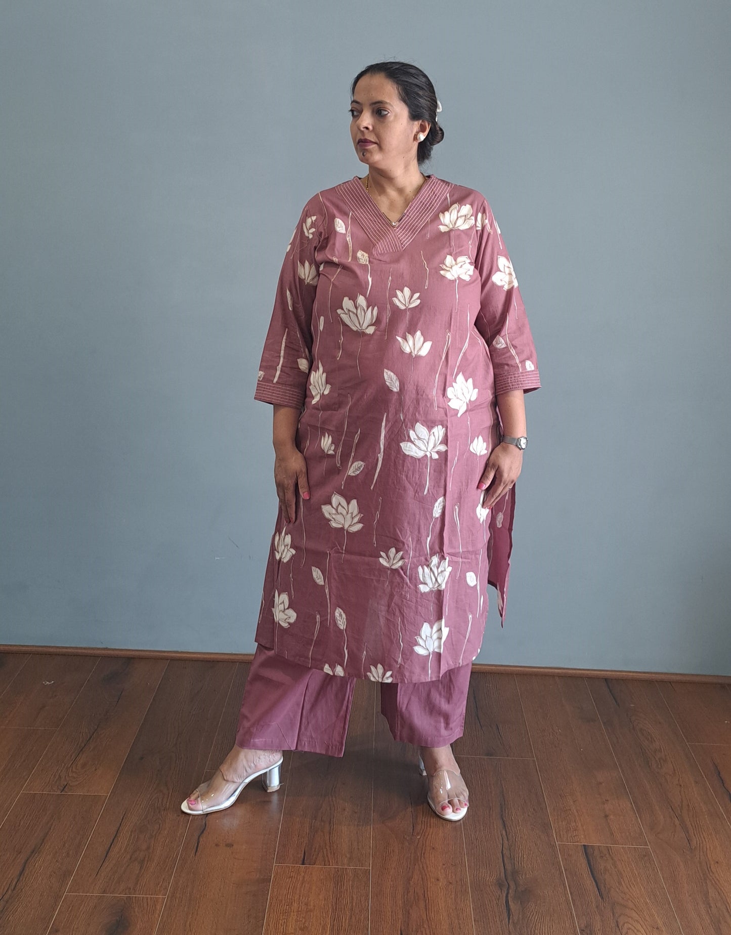 Pink Floral Cotton kurta pant
