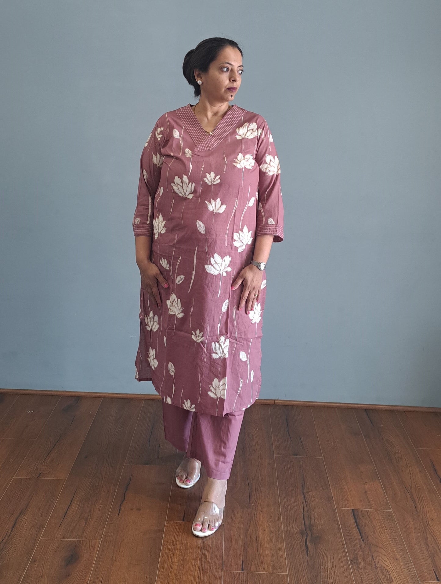 Pink Floral Cotton kurta pant