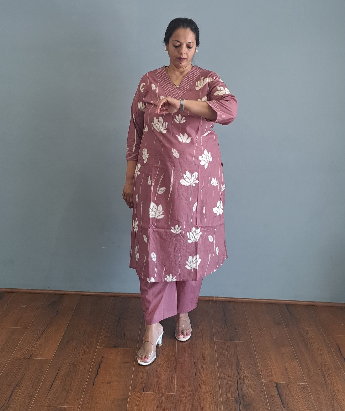 Pink Floral Cotton kurta pant