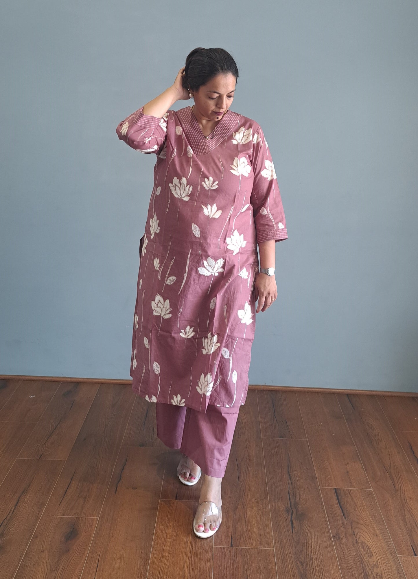 Pink Floral Cotton kurta pant