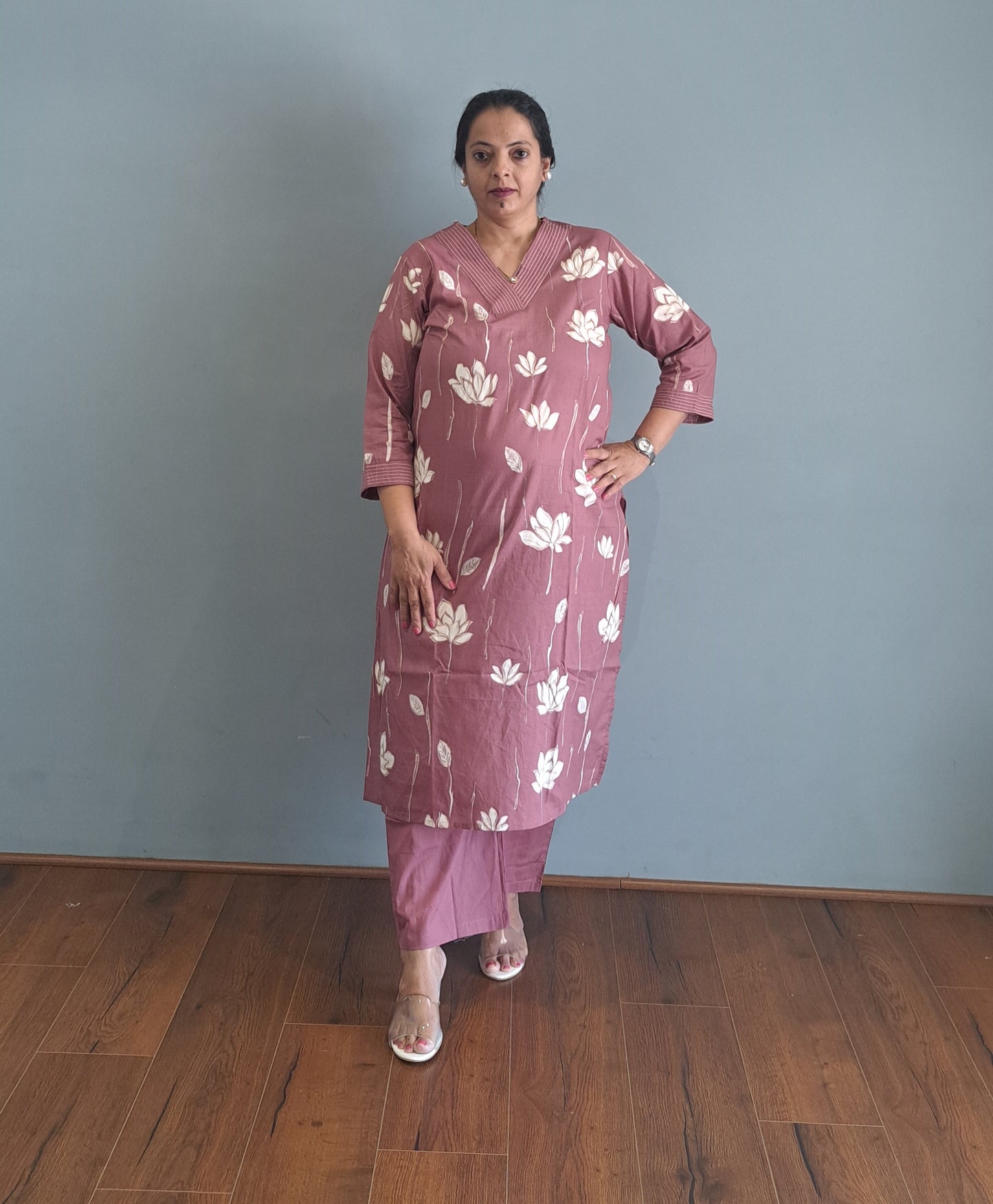 Pink Floral Cotton kurta pant