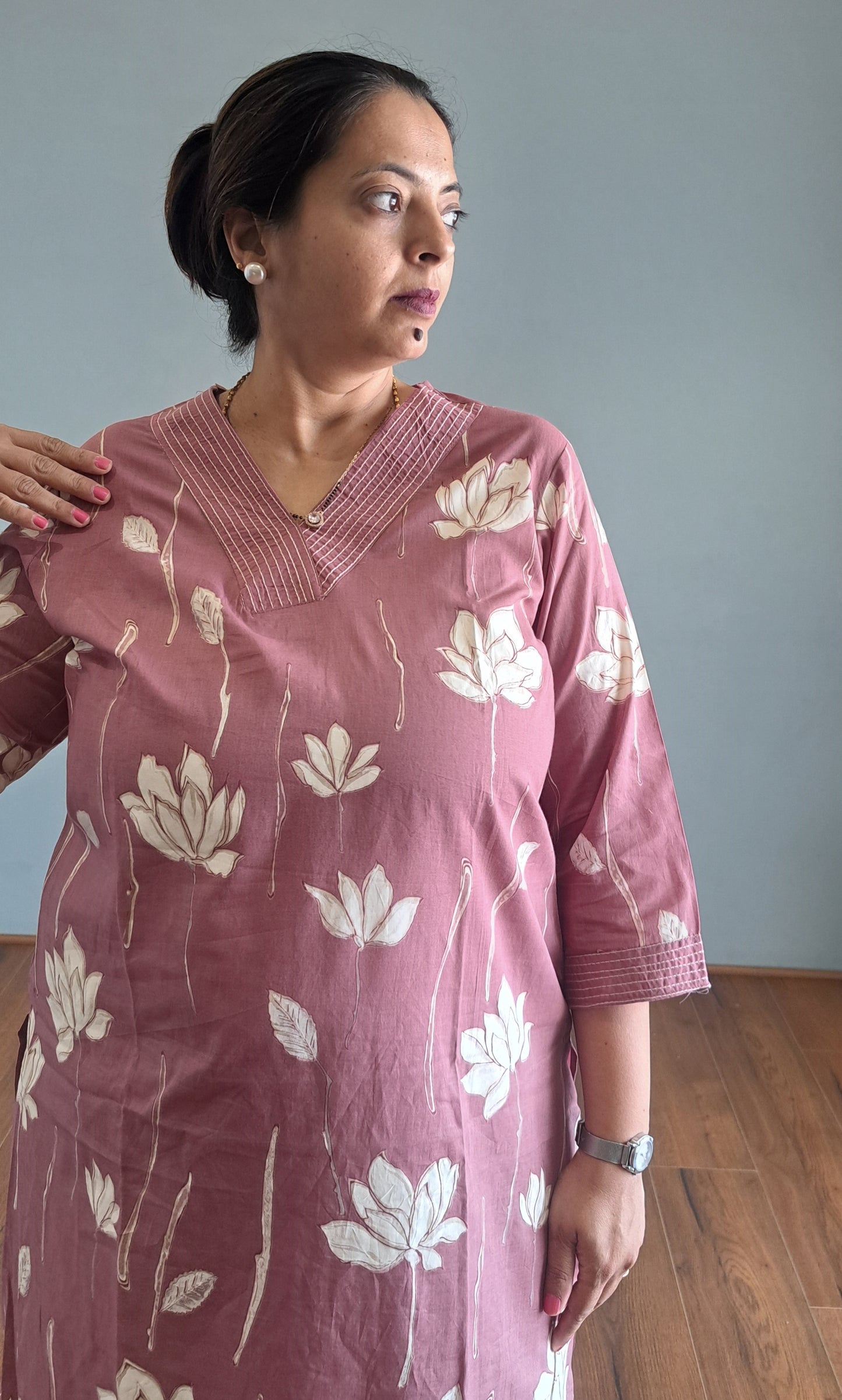 Pink Floral Cotton kurta pant