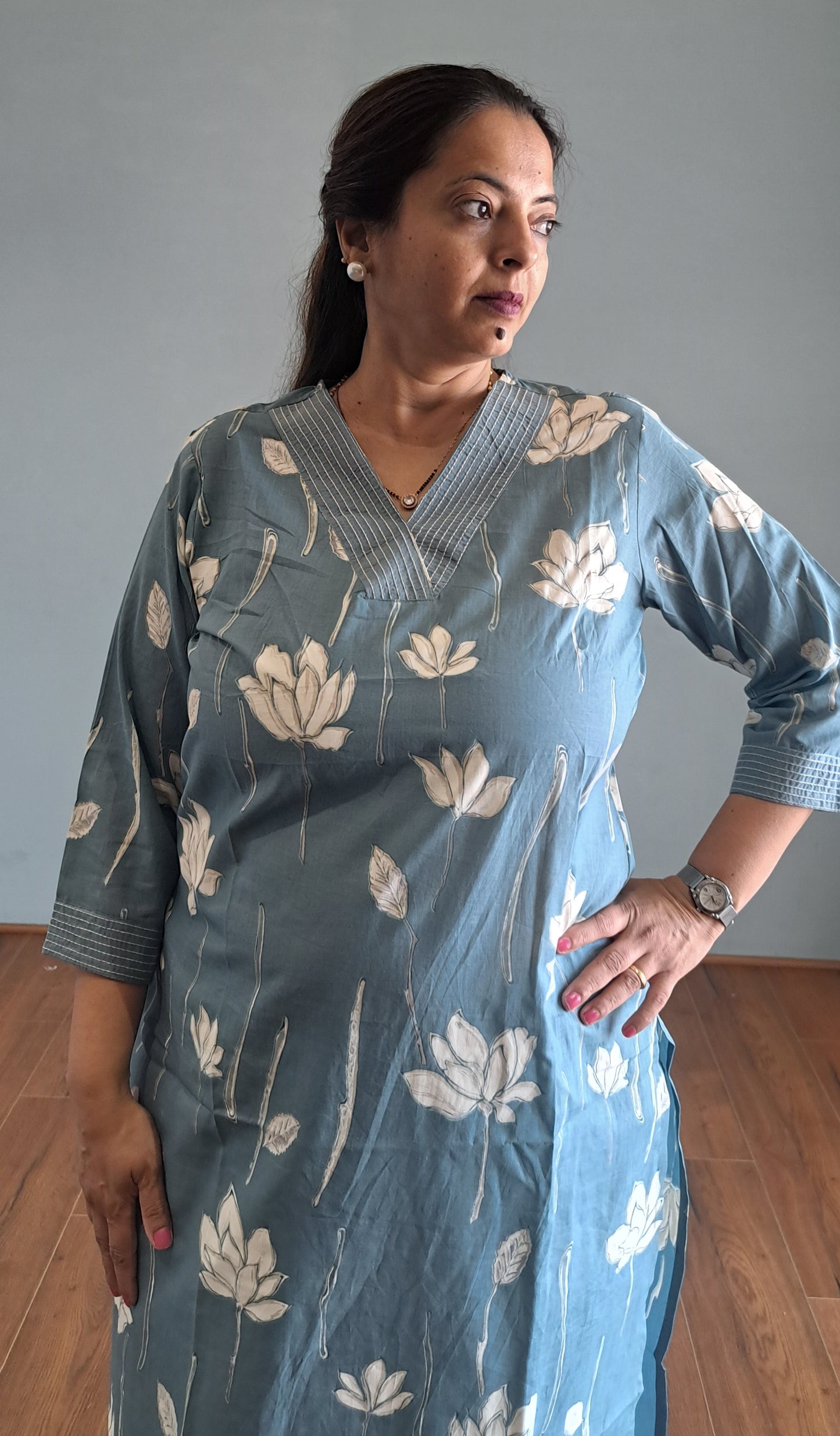 Blue Floral Cotton kurta pant