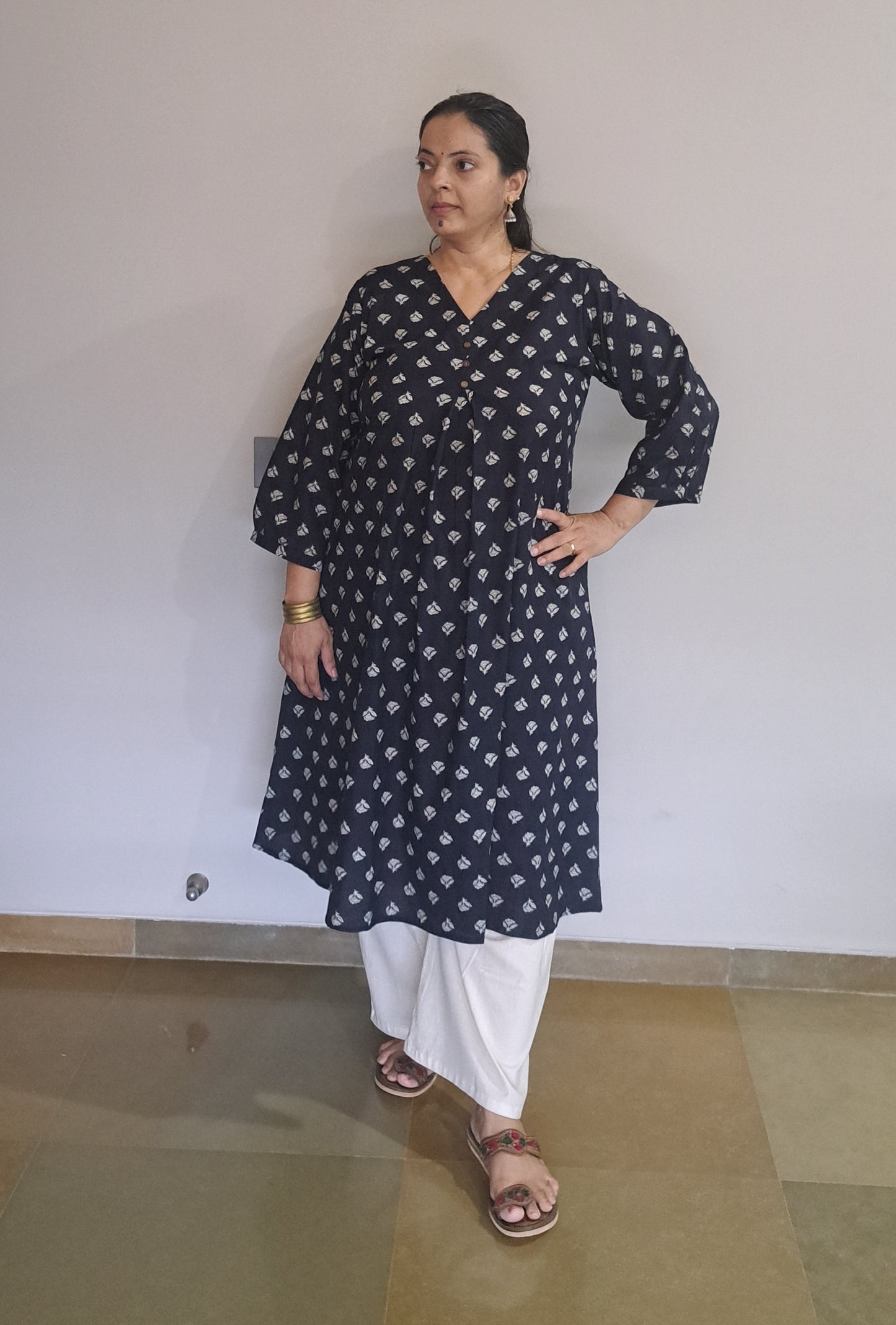Navy blue khadi cotton kurta with palazzo