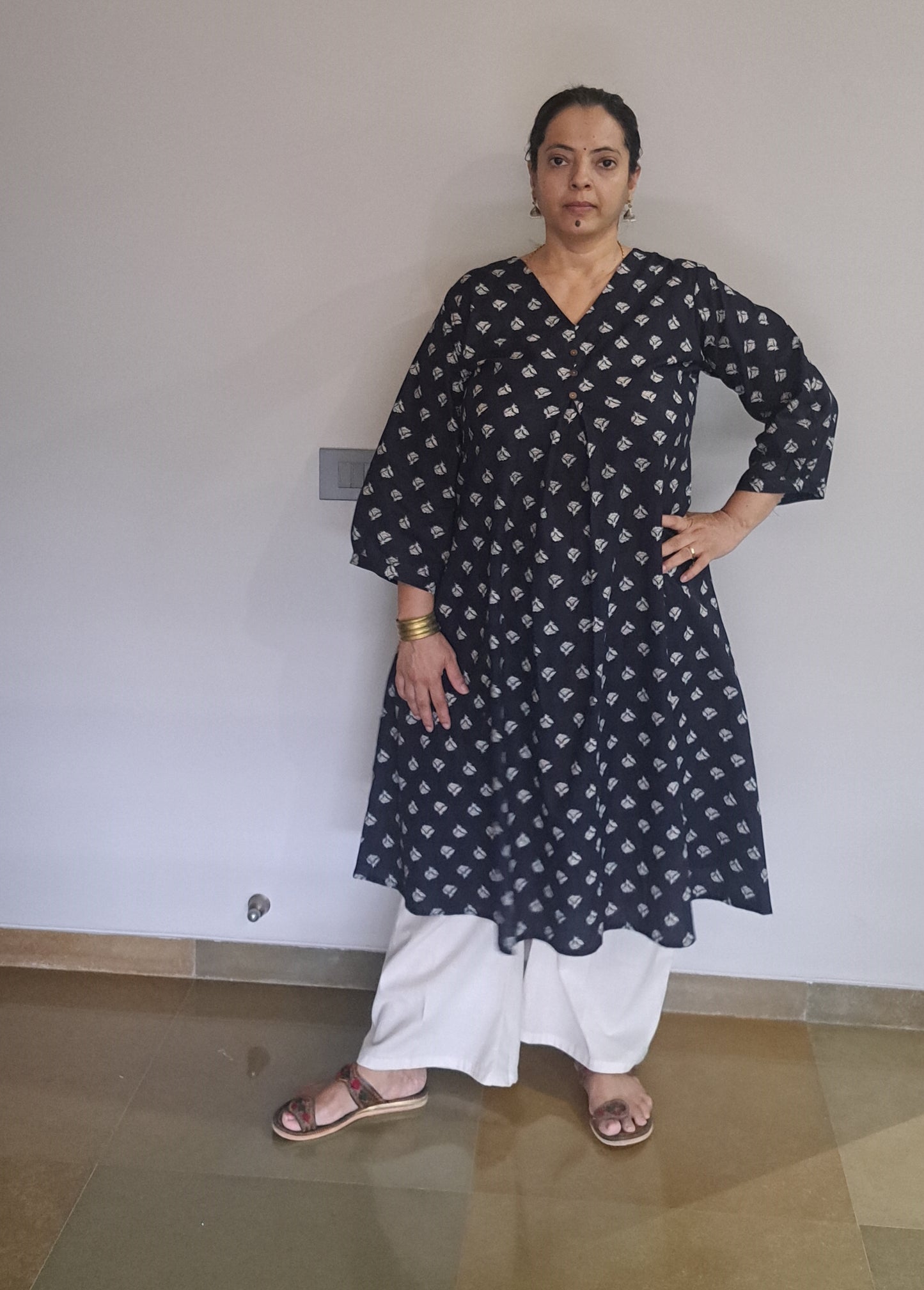 Navy blue khadi cotton kurta with palazzo