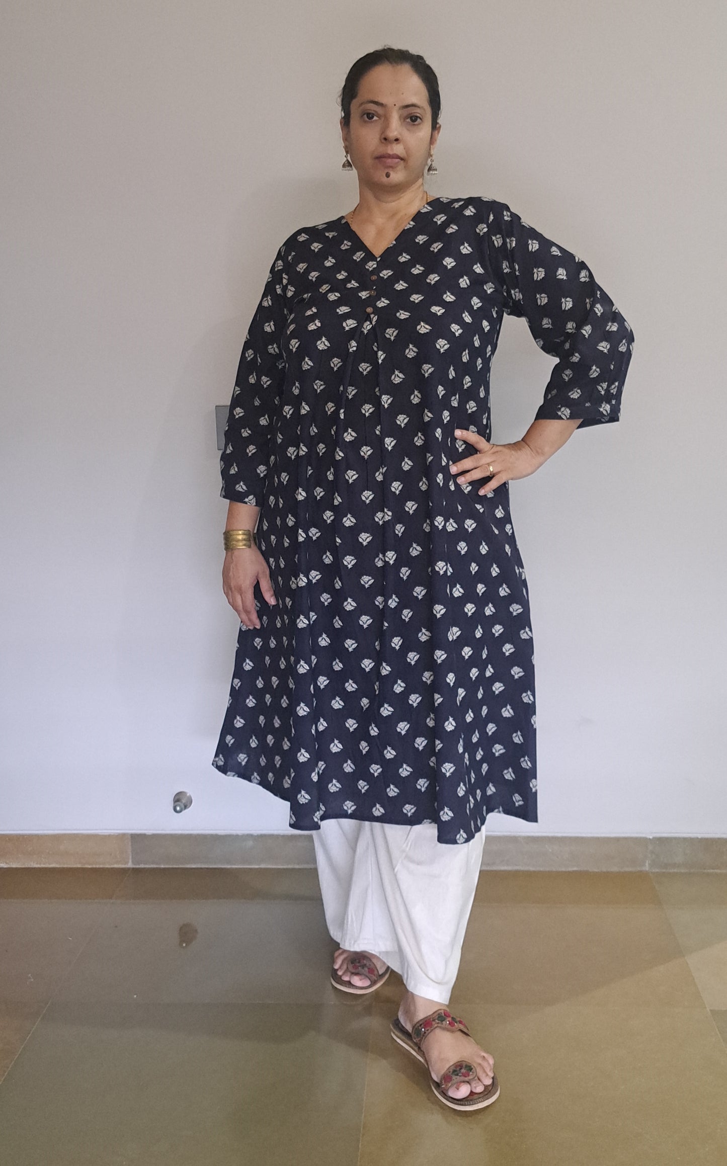 Navy blue khadi cotton kurta with palazzo