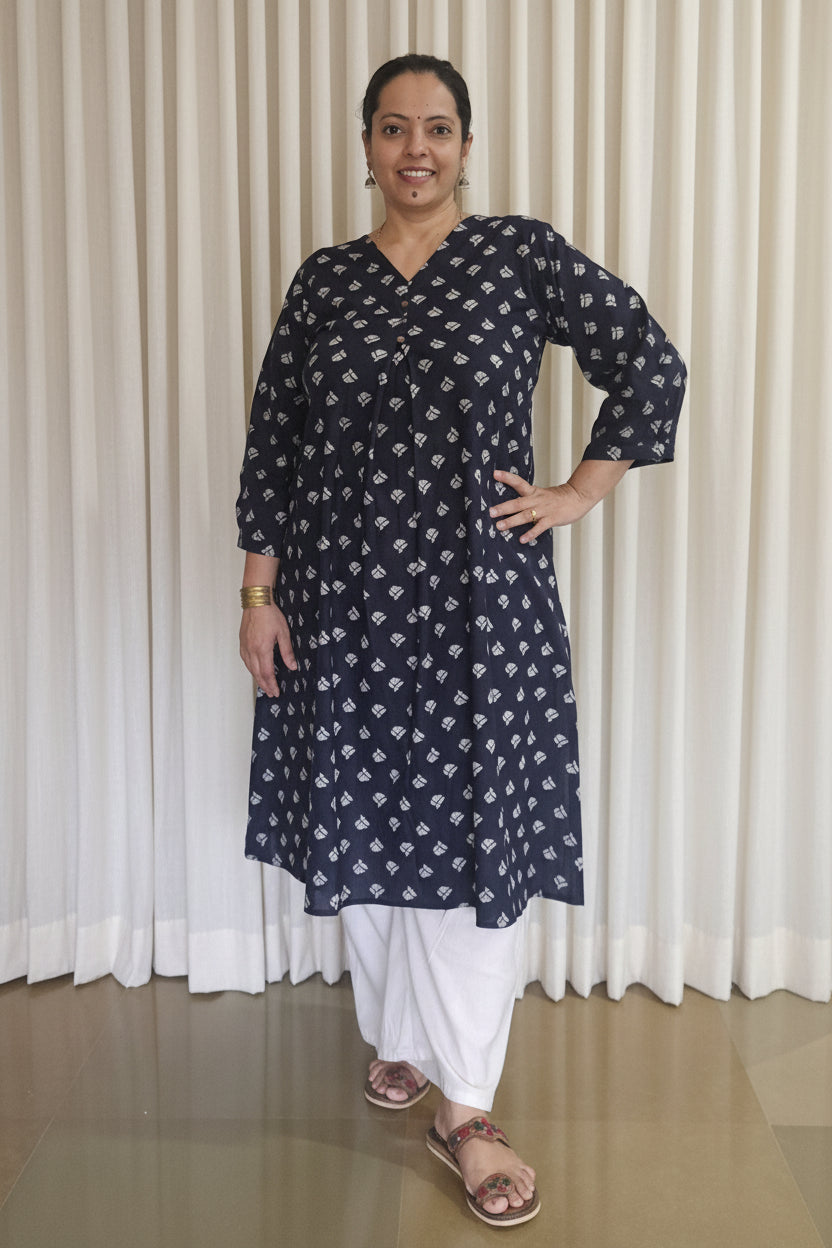 Navy blue khadi cotton kurta with palazzo
