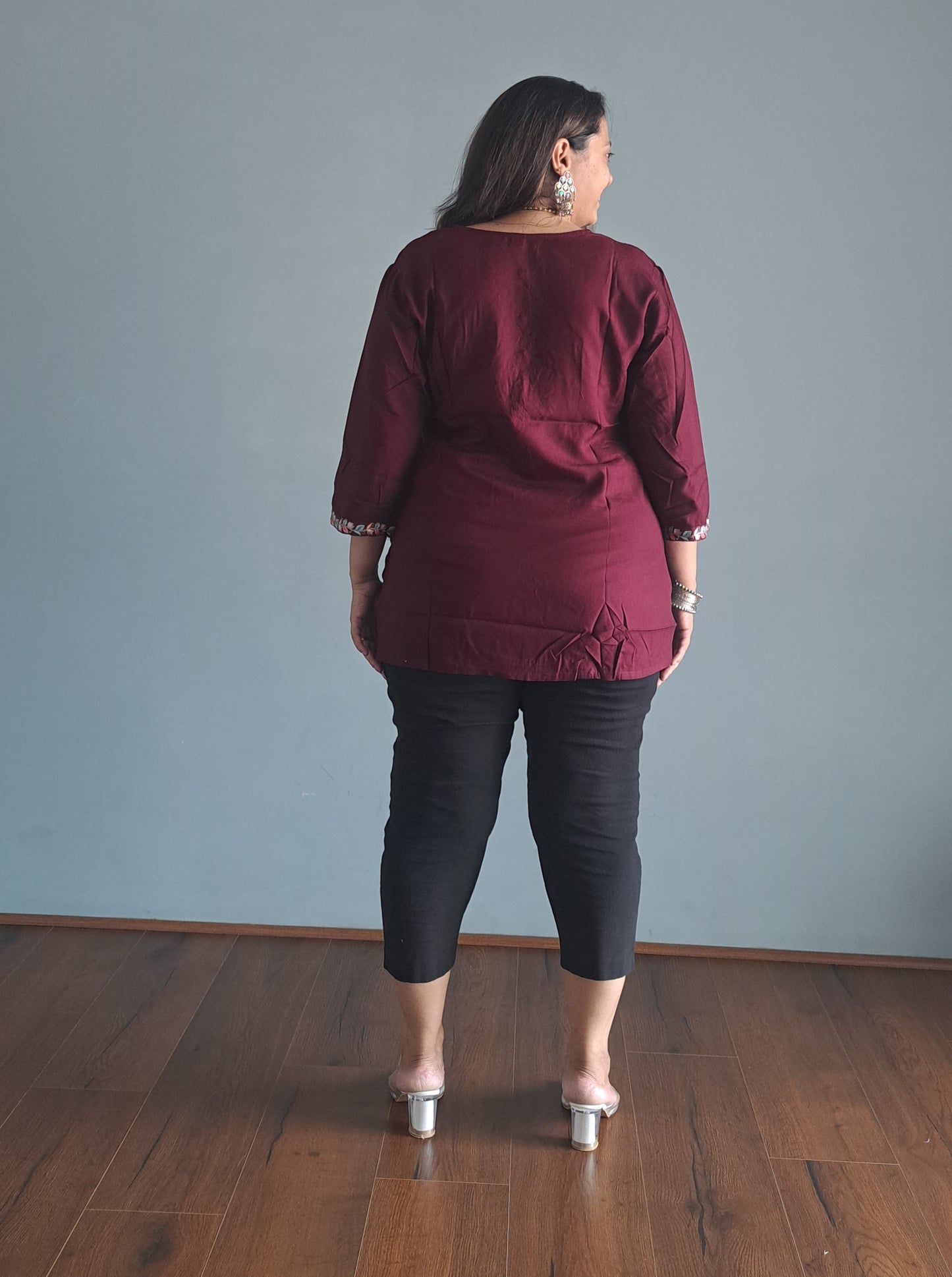 Maroon Embroidered cotton Short top