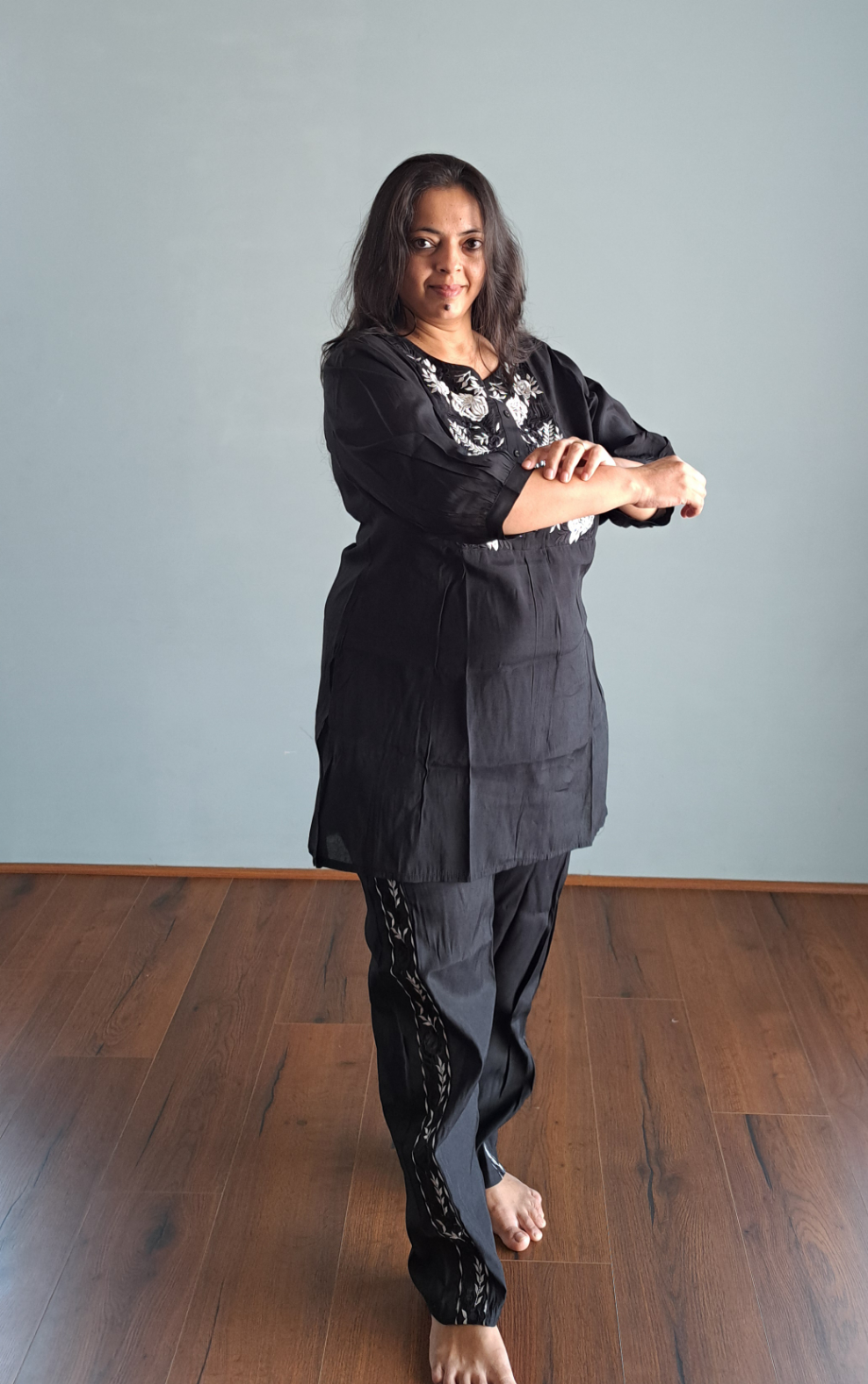 Ebony Elegance: Embroidered Muslin Co-ord Set