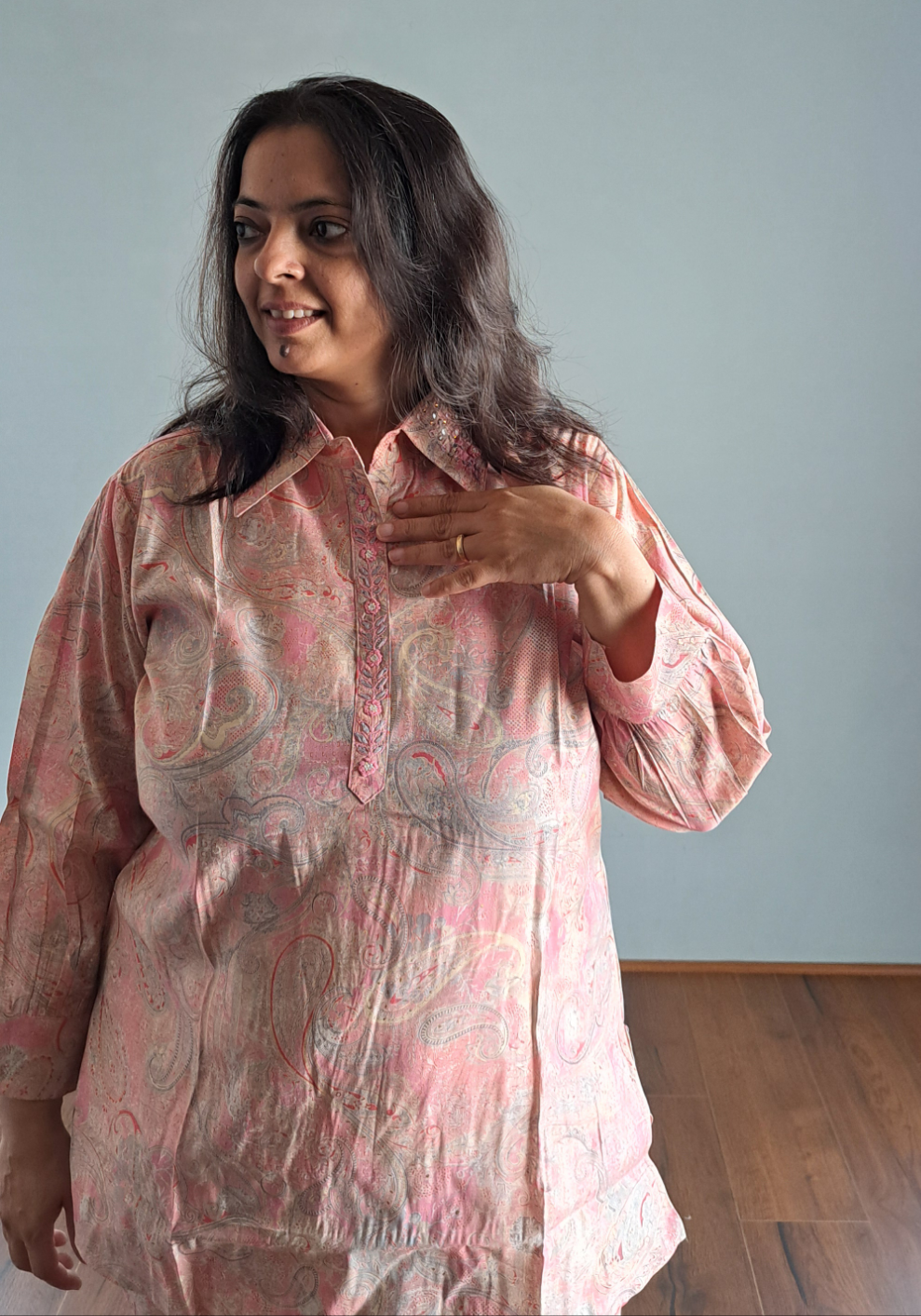 Whispering Petals: Baby Pink Muslin Co-ord Set with Embroidery
