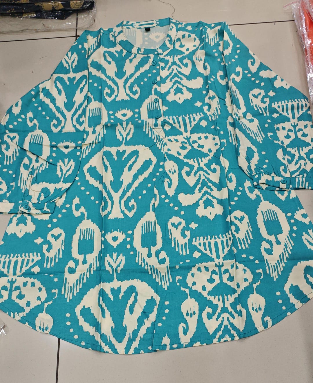 Azure Ikkat : Sky blue ikkat print tunic
