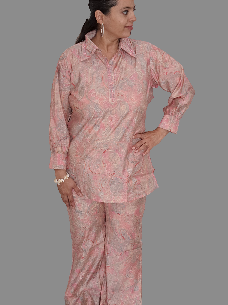Whispering Petals: Baby Pink Muslin Co-ord Set with Embroidery