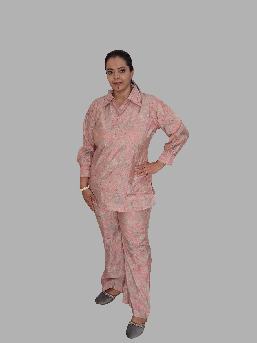 Whispering Petals: Baby Pink Muslin Co-ord Set with Embroidery