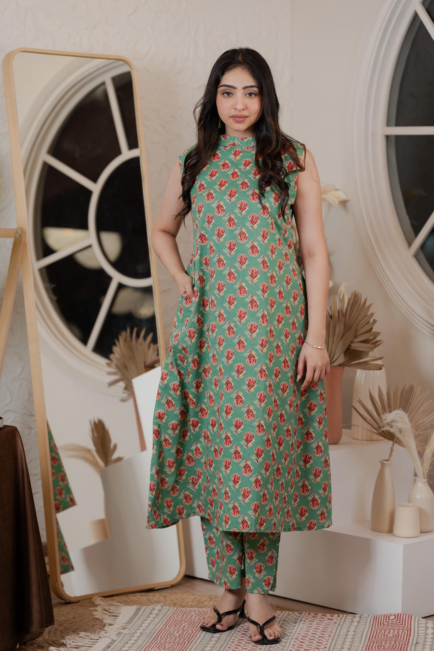 Sea green floral cotton coords