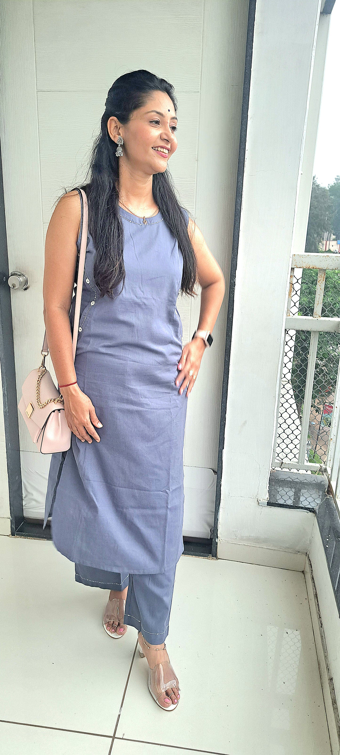 Plain blue cotton flax straight cut coords