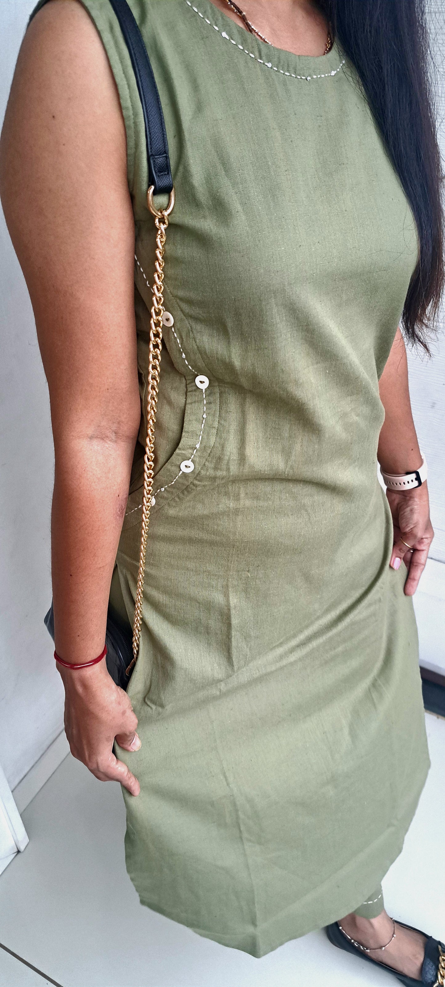 Plain green cotton flax straight cut coords