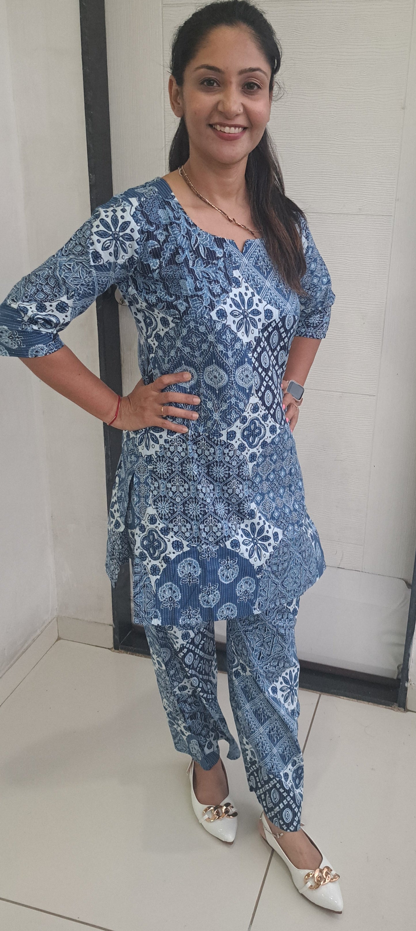 Blue and white floral Kantha cotton coords