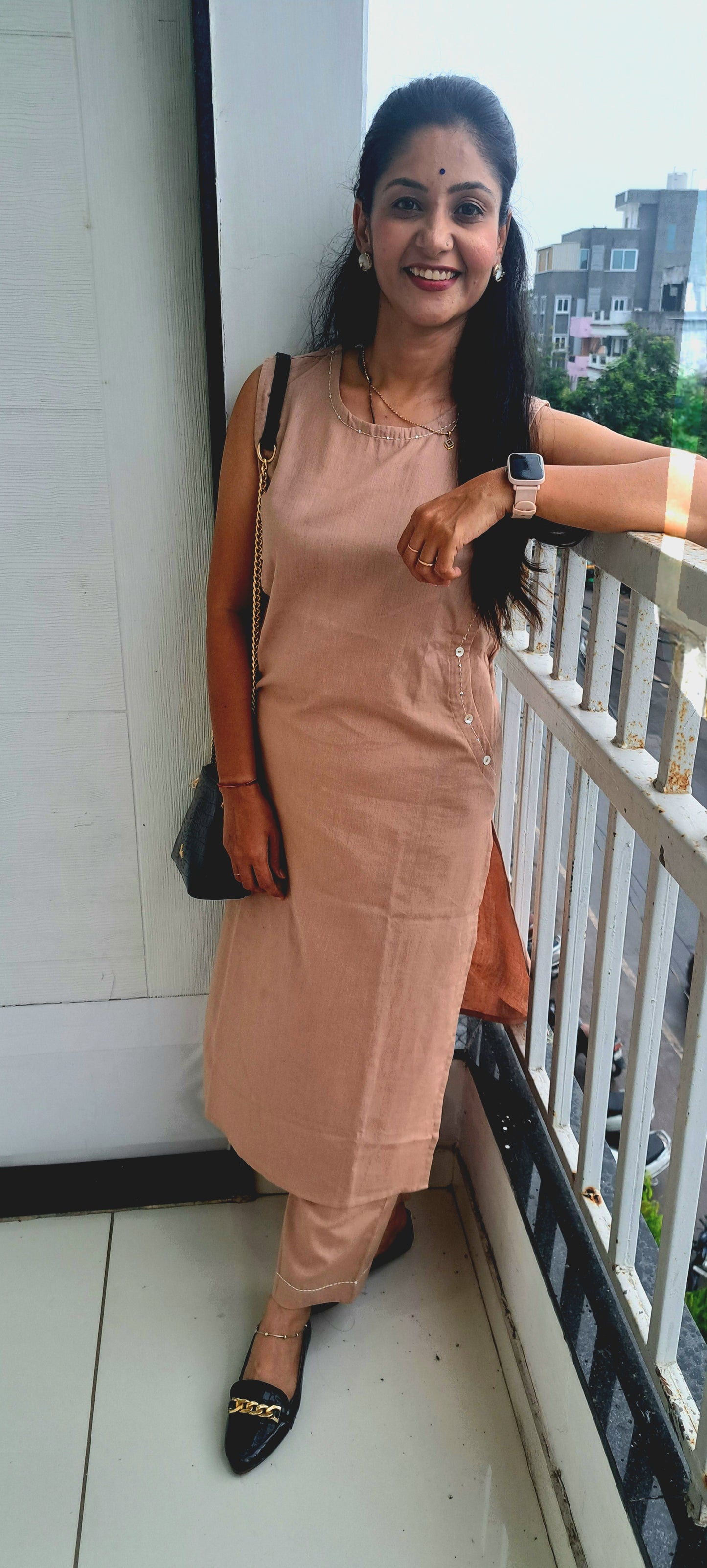 Plain beige cotton flax straight cut coords