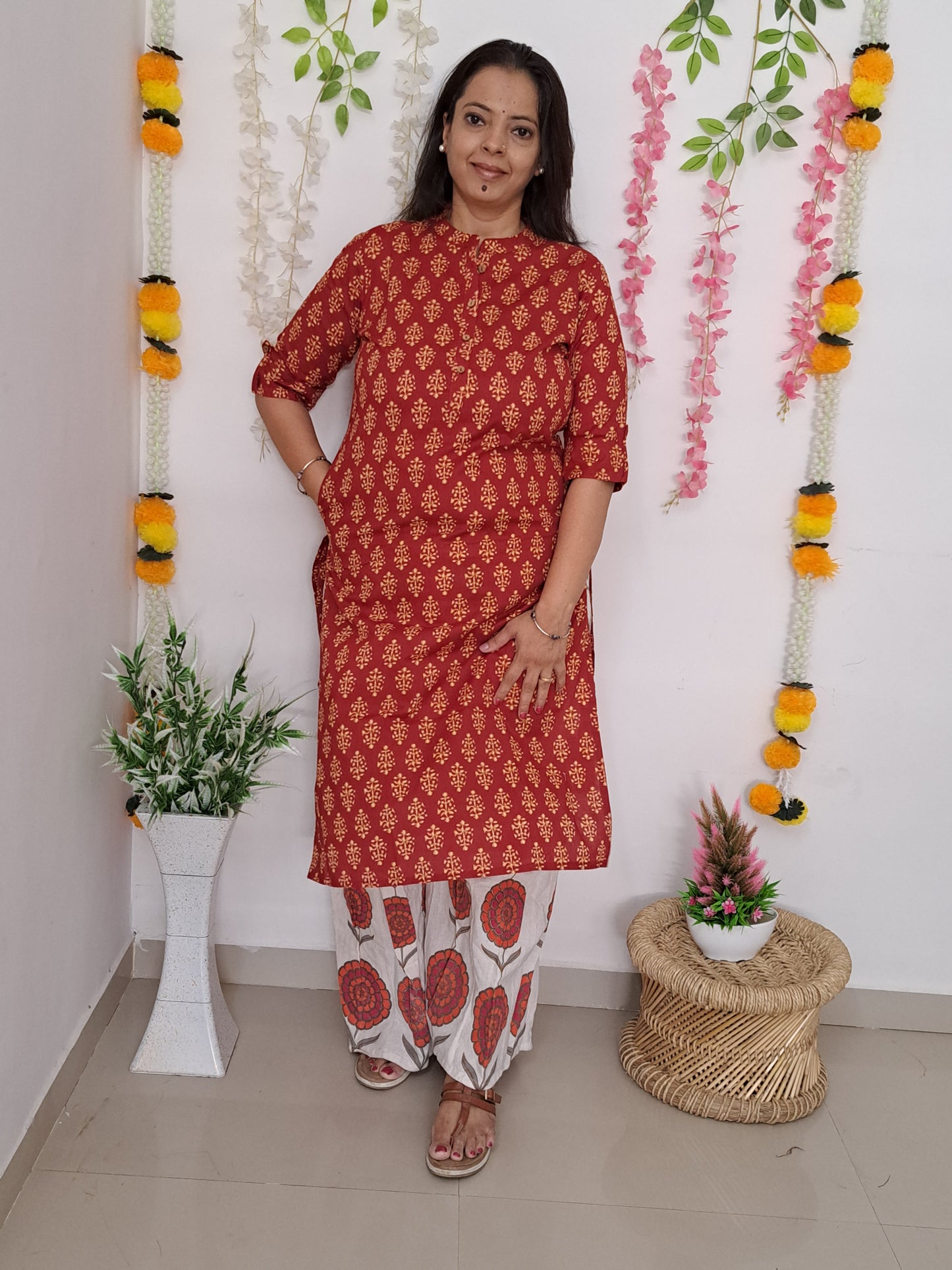 Radiant Fusion: Red and Yellow Cotton Kurti