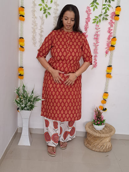 Radiant Fusion: Red and Yellow Cotton Kurti