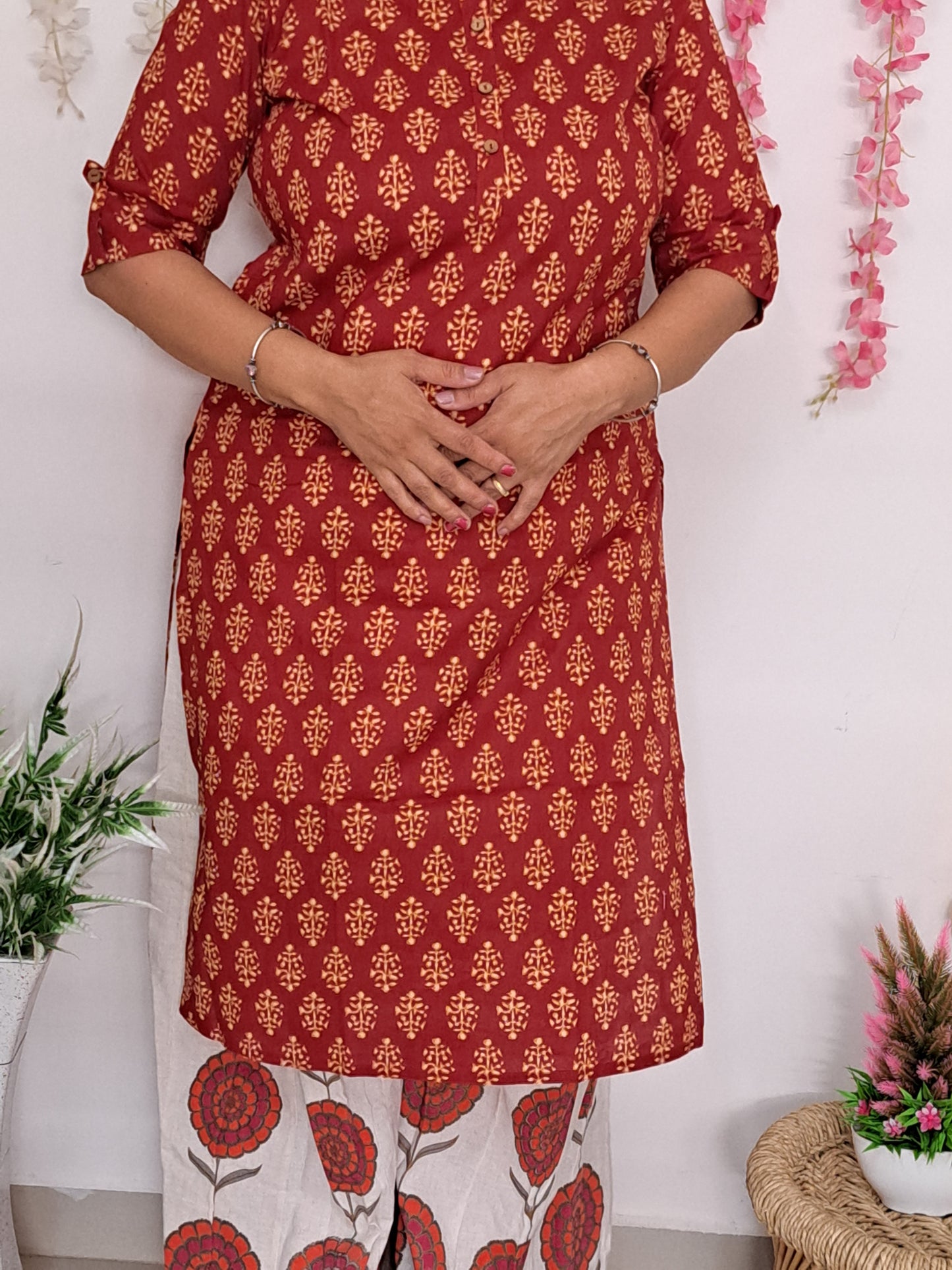 Radiant Fusion: Red and Yellow Cotton Kurti