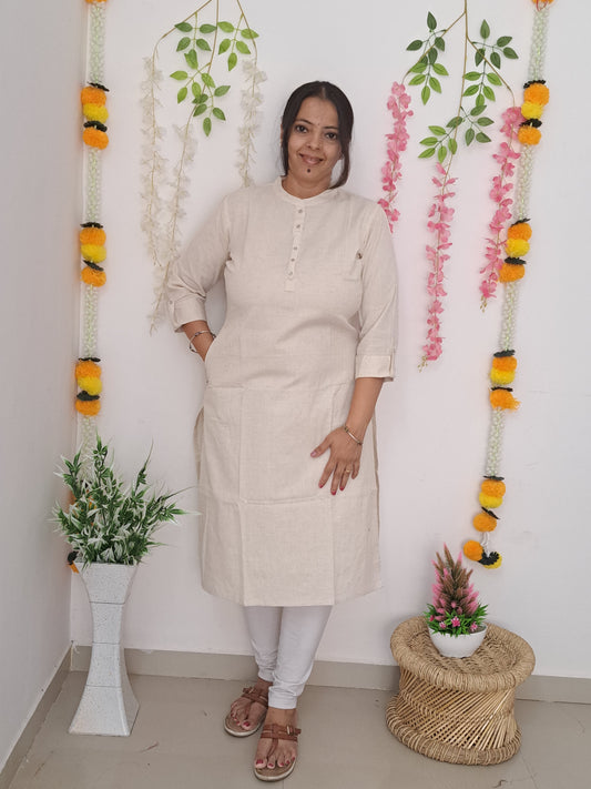 Pure Elegance: Plain  Off-White Cotton Kurti