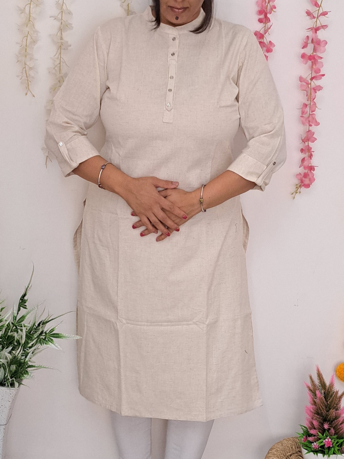 Pure Elegance: Plain  Off-White Cotton Kurti