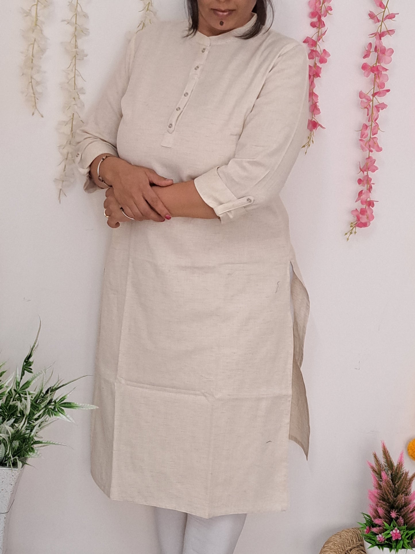 Pure Elegance: Plain  Off-White Cotton Kurti