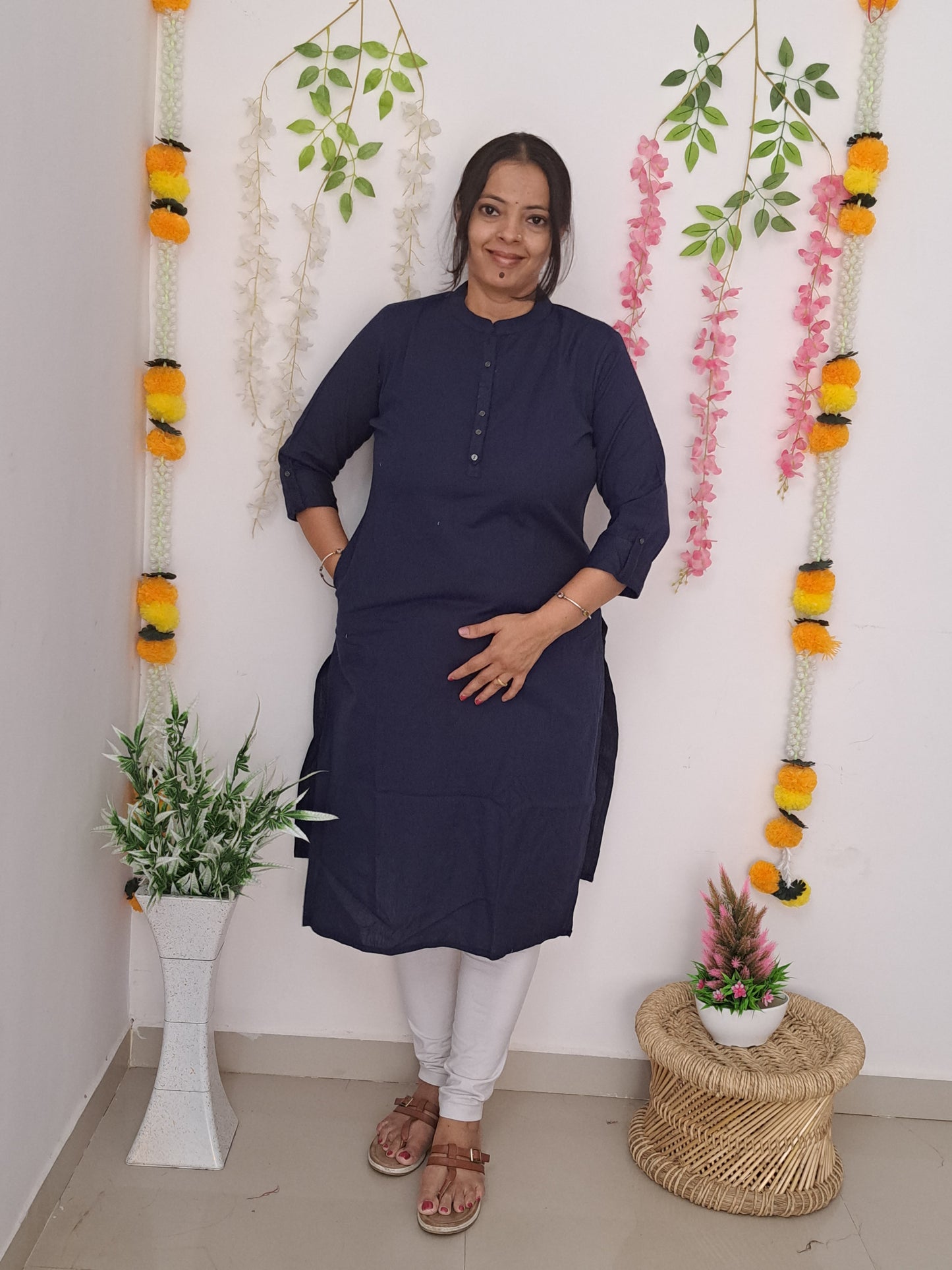 Midnight Indigo: Plain Dark Blue Cotton Kurti