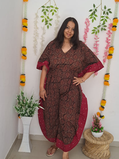 Scarlet Essence: Red Block Print Kaftan Jumpsuit