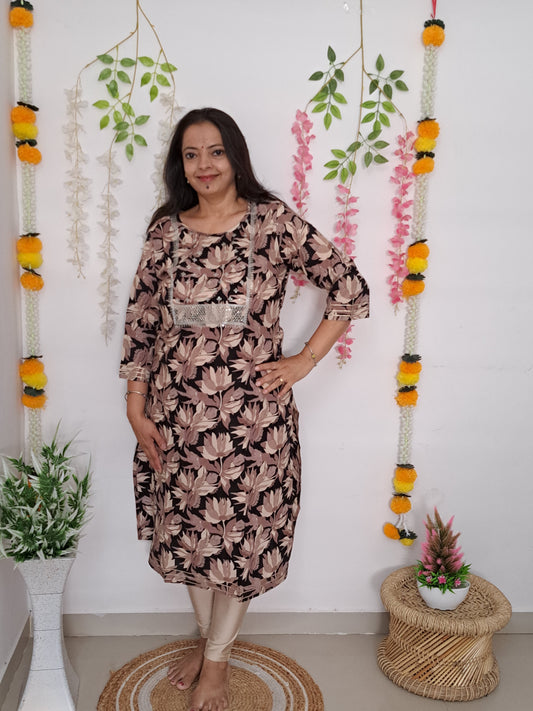 Glimmering Shadows: Black and Brown Kurti with Gotta Patti Work