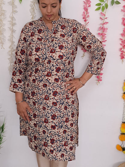 Everyday Elegance: Beige and Maroon Floral Kurti