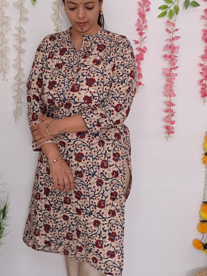 Everyday Elegance: Beige and Maroon Floral Kurti