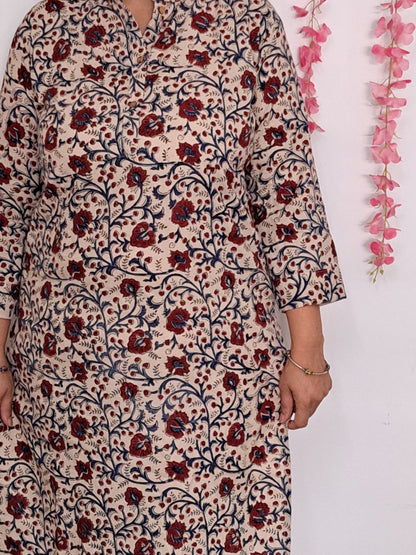 Everyday Elegance: Beige and Maroon Floral Kurti