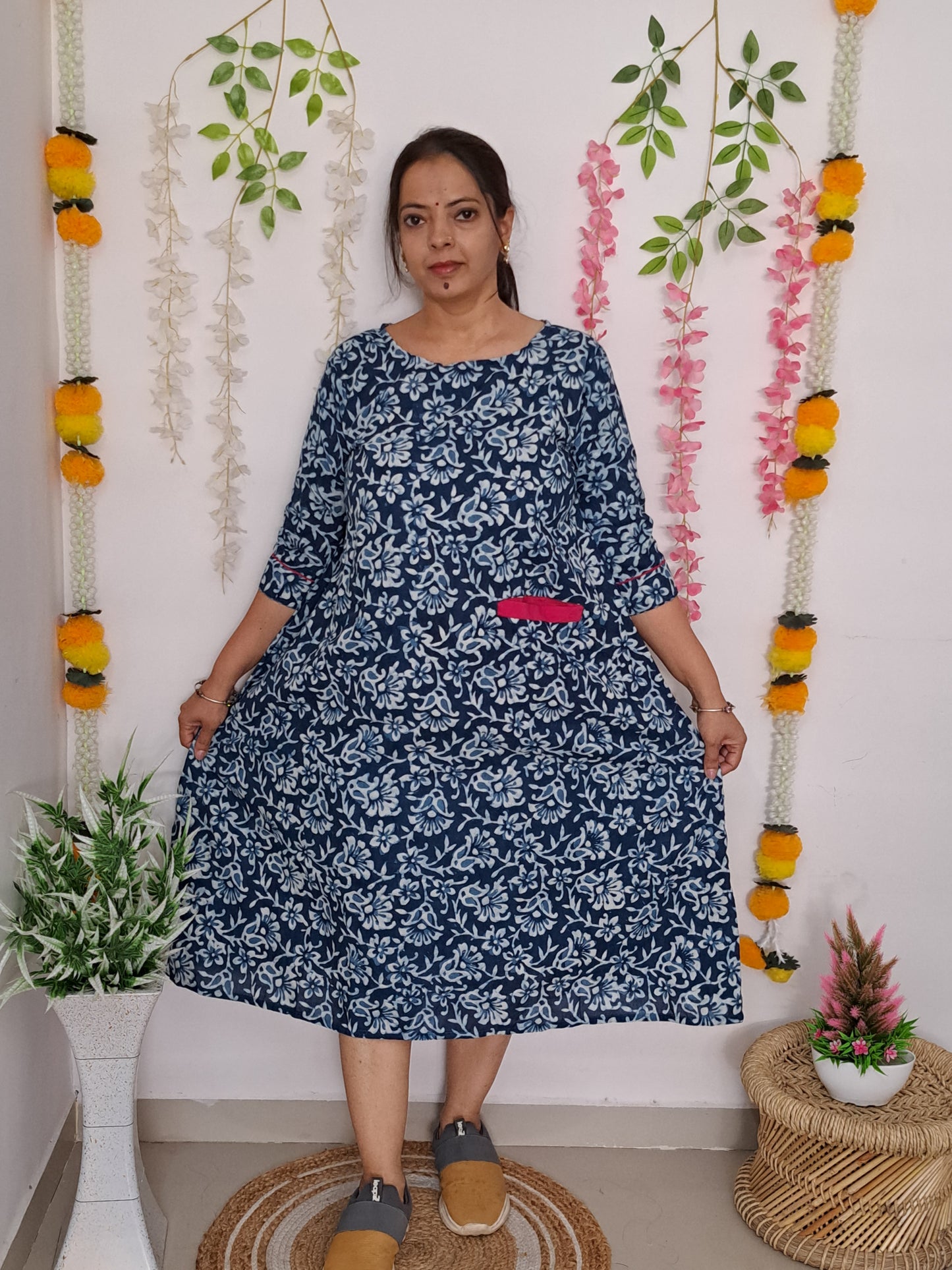 Breezy Blooms: Blue and White Floral Dress