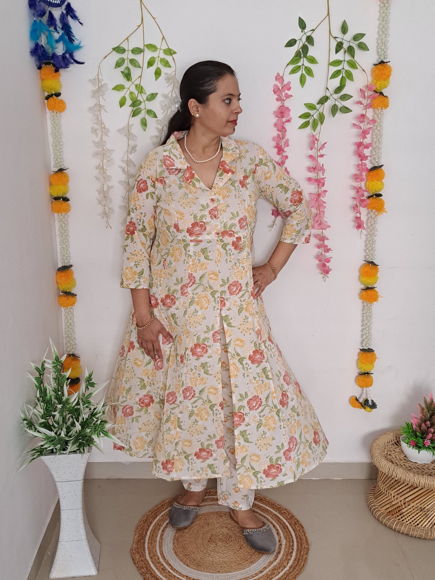 Pastel Blooms: Floral Mulitcolor Cotton kurta pant set