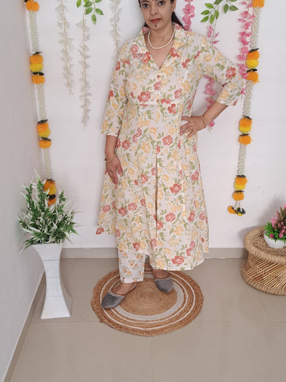 Pastel Blooms: Floral Mulitcolor Cotton kurta pant set