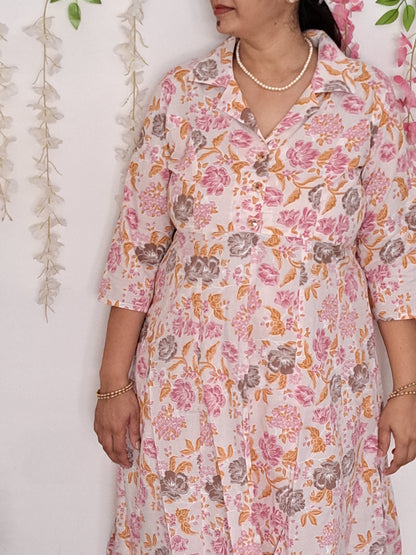 Blossom Chic: Floral Pink Cotton kurta pant Set