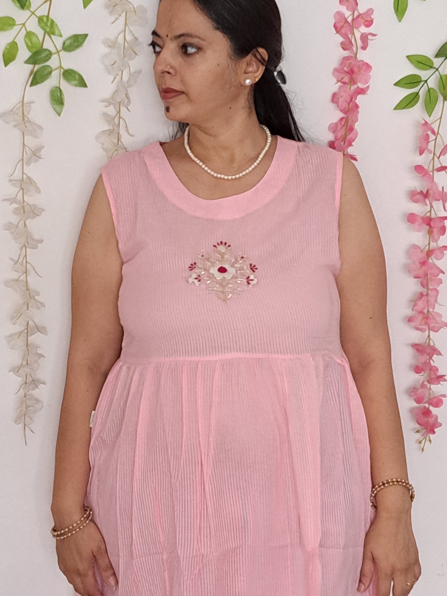 Enchanting Blush: Cotton Pink 3-Piece Shrug Co-ord Set with Hand Embroidery