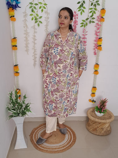 Lavender Elegance: Floral Purple Cotton Angarkha Set