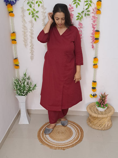 Maroon Majesty: Pure Flex Cotton Co-ord Set