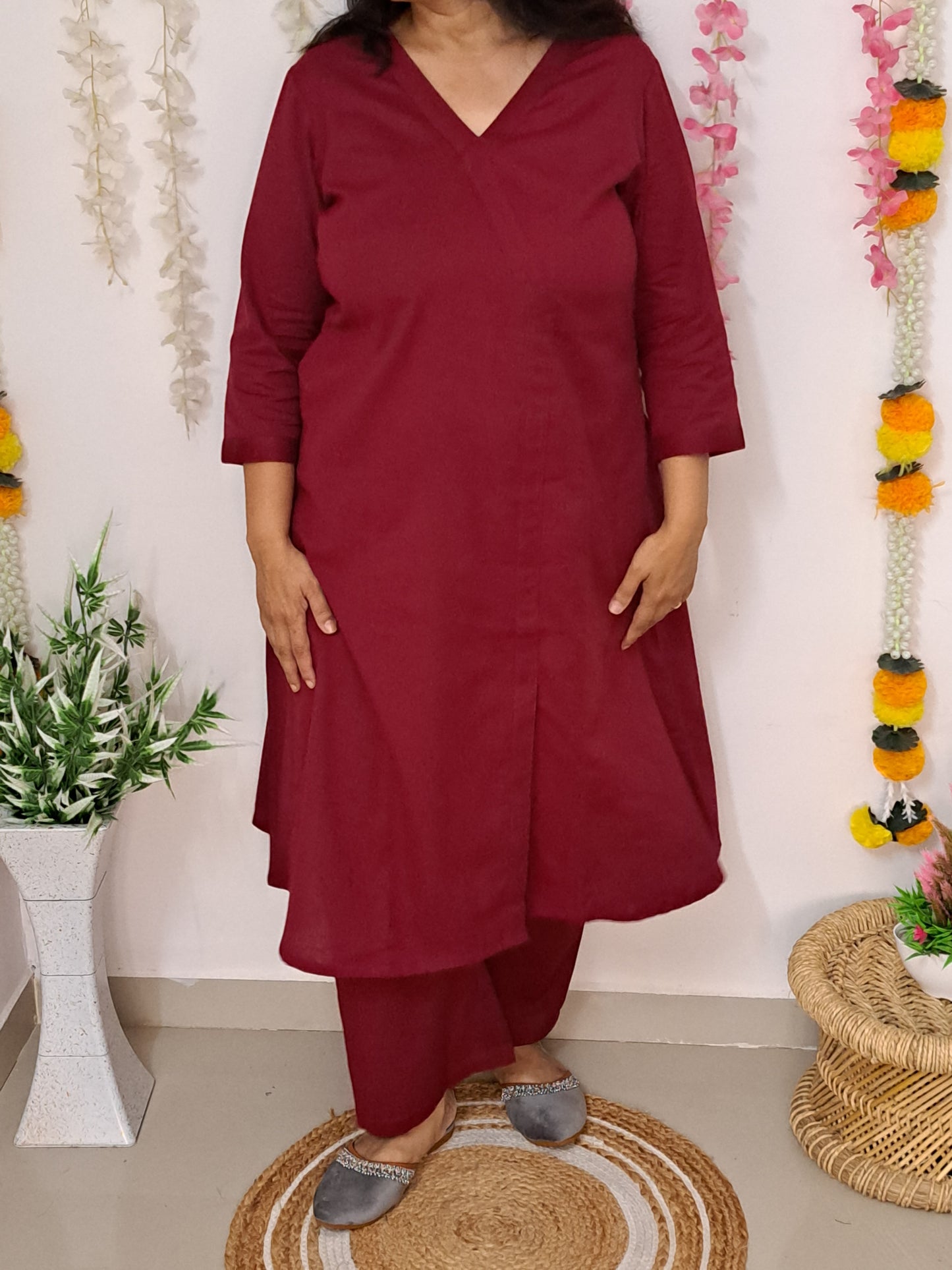 Maroon Majesty: Pure Flex Cotton Co-ord Set