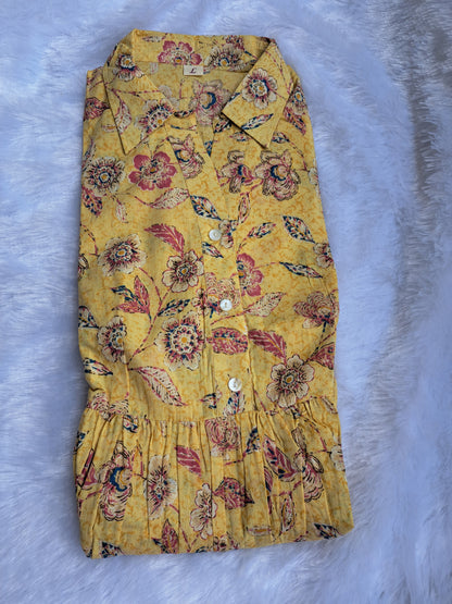 Sunshine Blooms: Yellow Floral Printed Cotton Dress