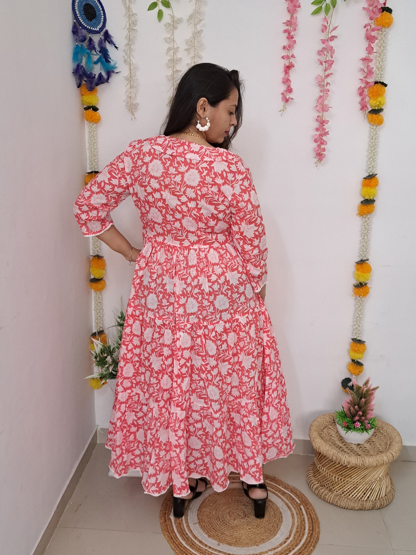 Pink Petals: Floral Printed Cotton Ethnic Dress